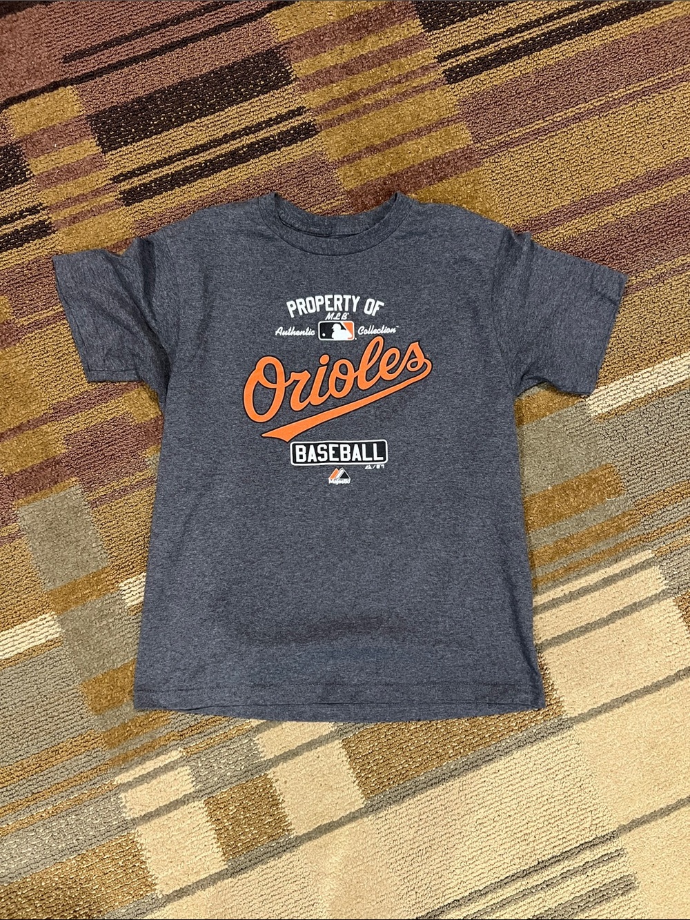 Majestic Orioles Kids Tee - Gray with Orange Script
